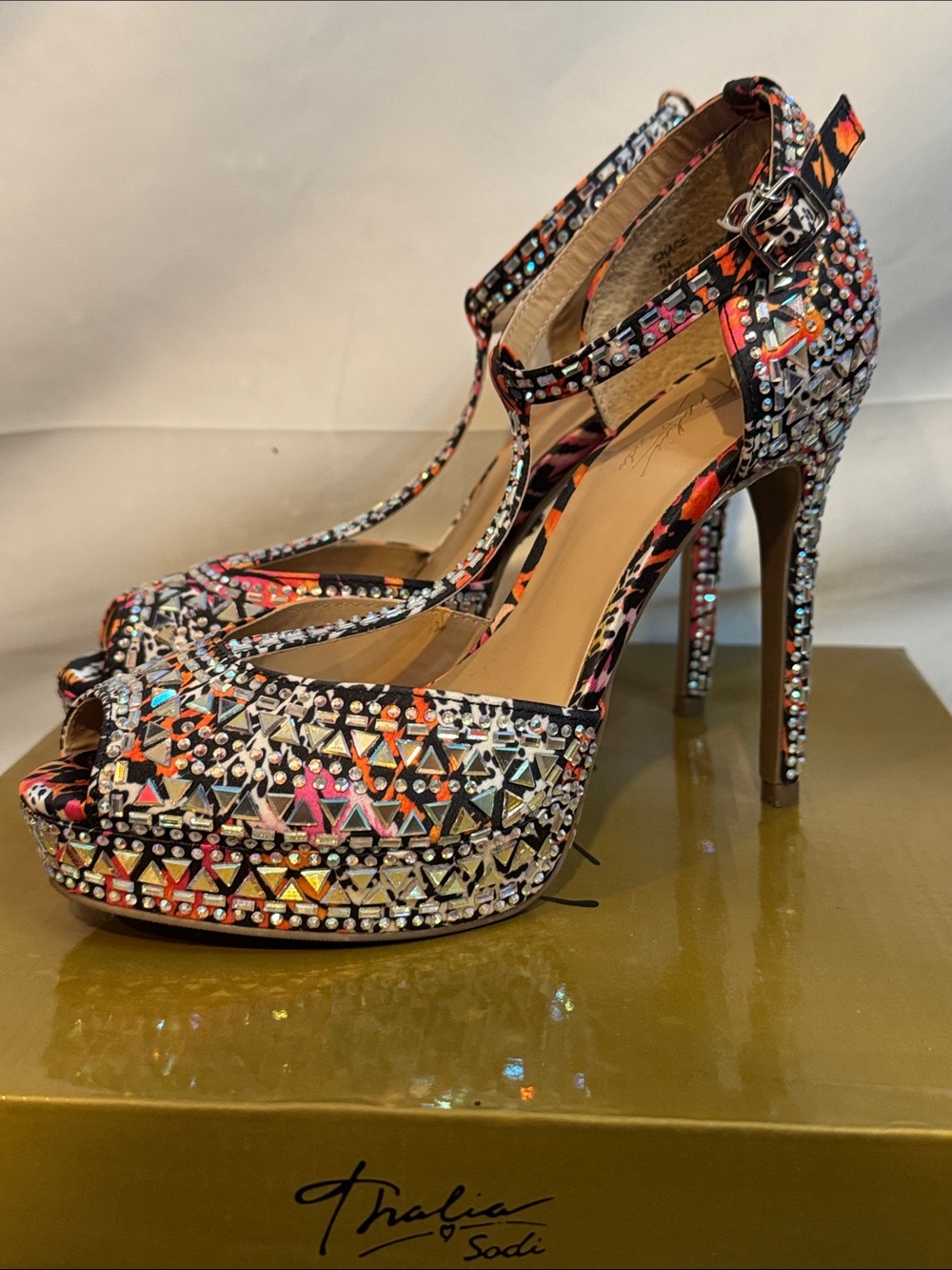 Thalia Sodi Chacey embellished T-strap platform pumps